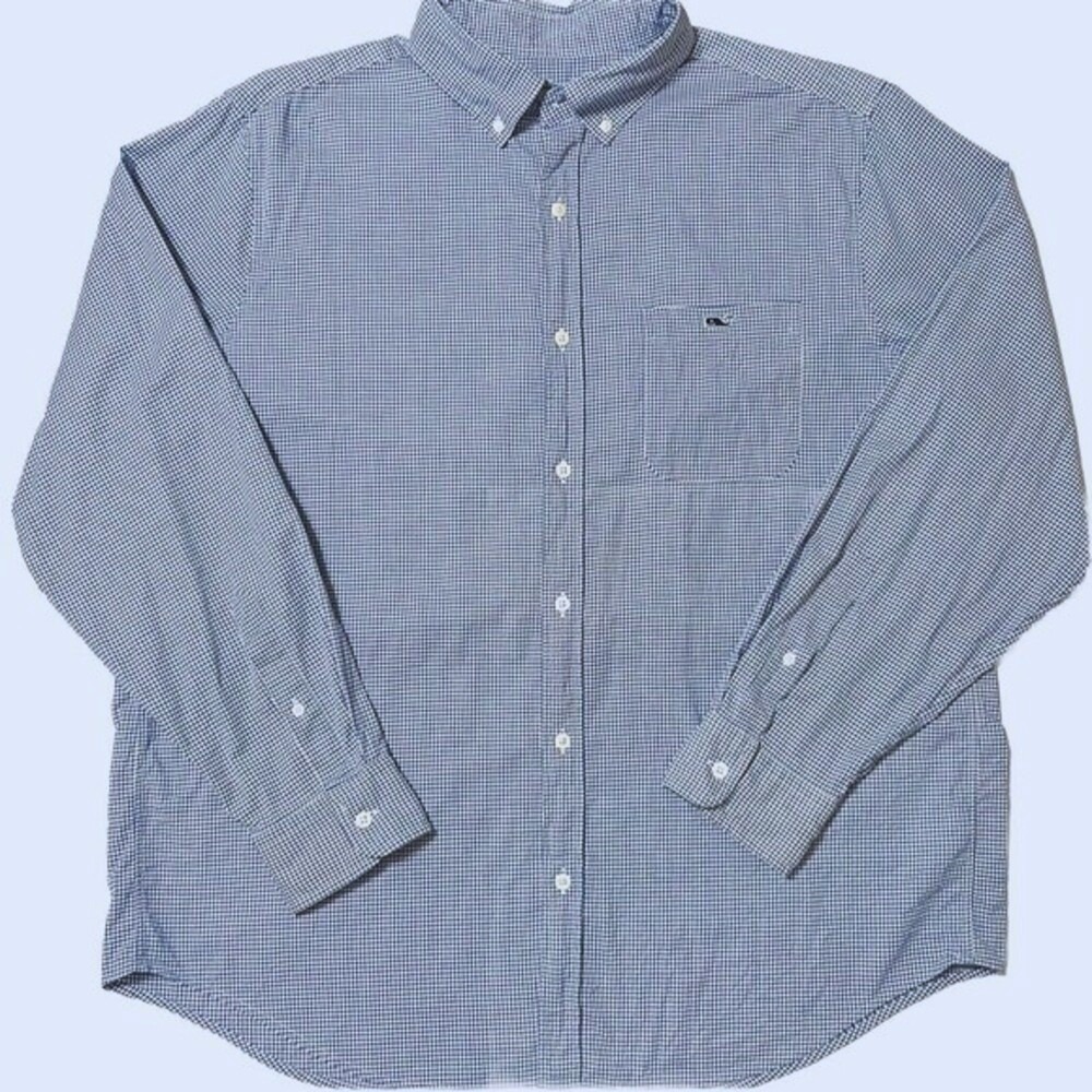 Vineyard Vines Button Down Men L Blue Gingham Excellent Classic Fit Tucker Shirt